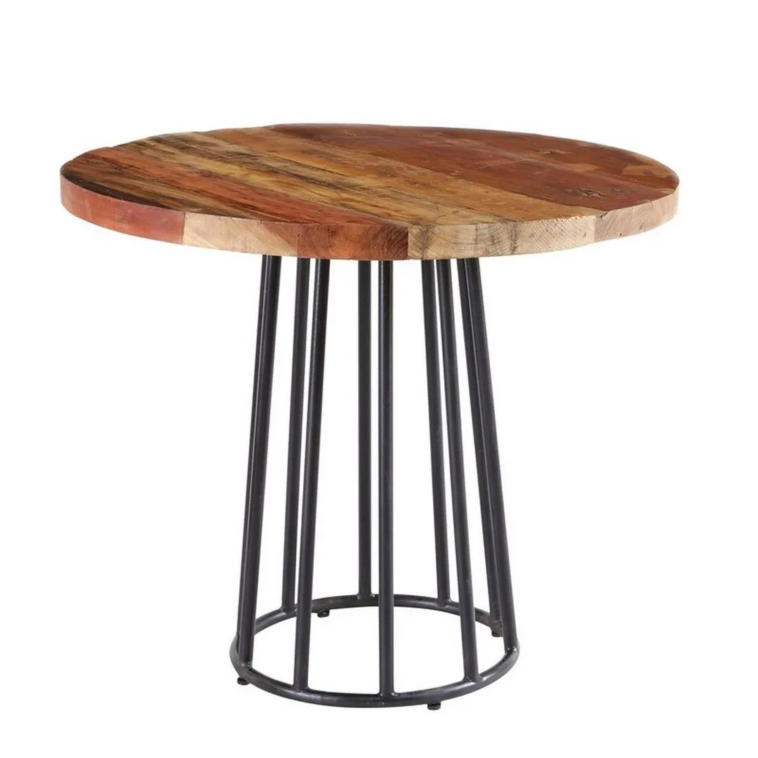 Indian Hub Coastal Round Dining Table - Wood - L90 x W90 x H78 cm in Brown