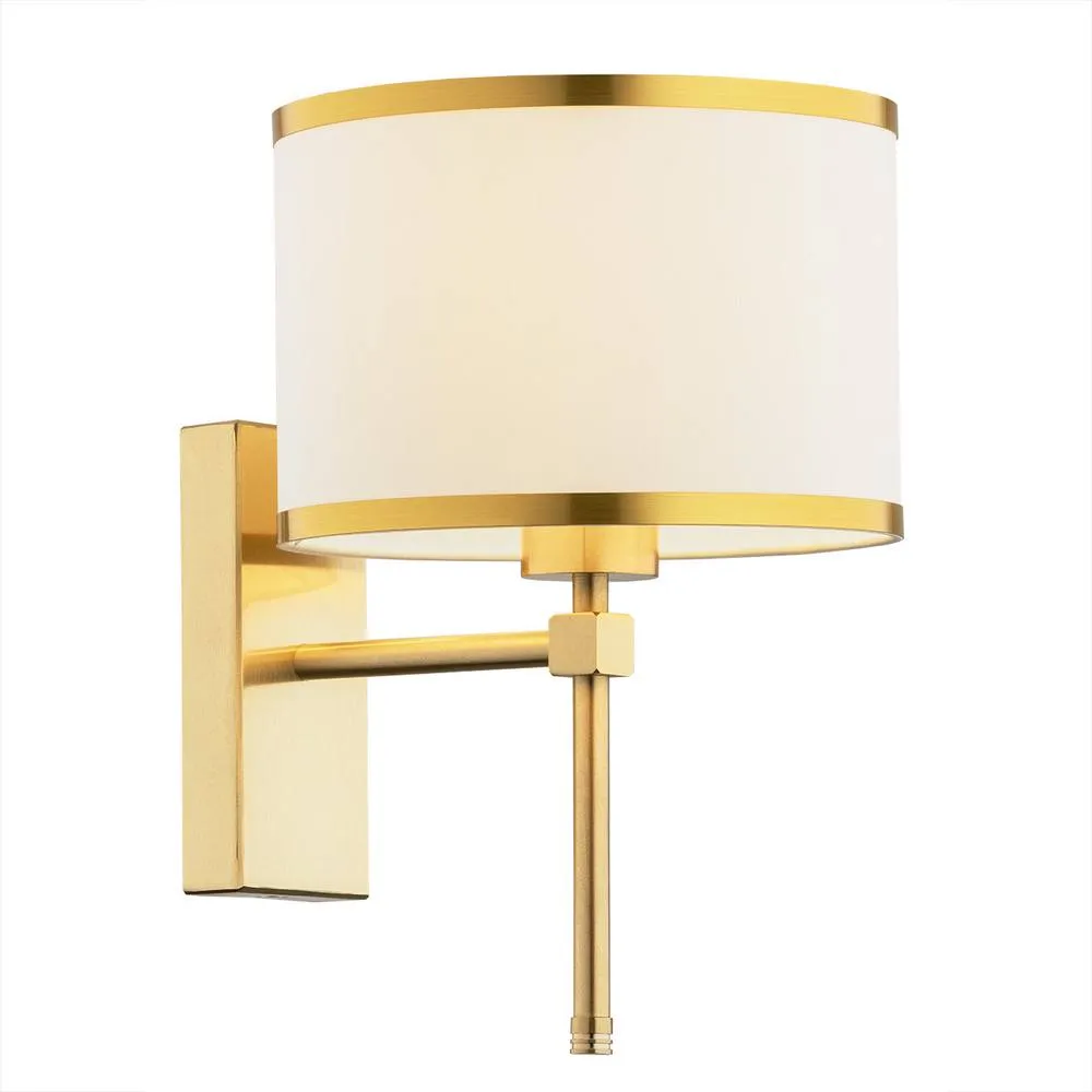 Netlighting Abbano Wall Lamp With Shade Cream With Gold Strip Brushed Brass
