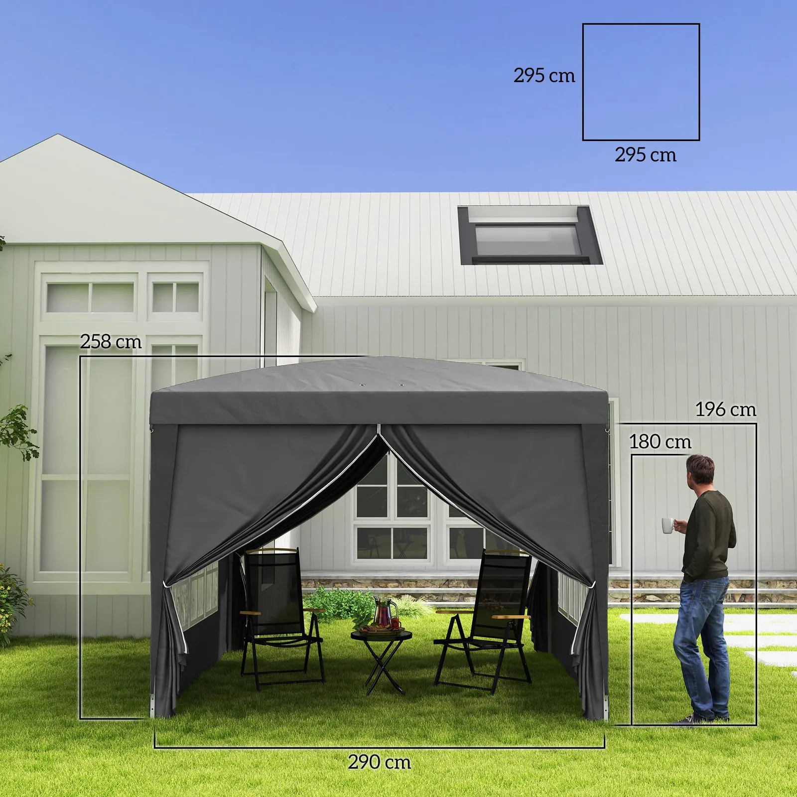 OUTSUNNY 3mx3m Pop Up Gazebo Party Tent Canopy Marquee with Storage Bag in Grey 3