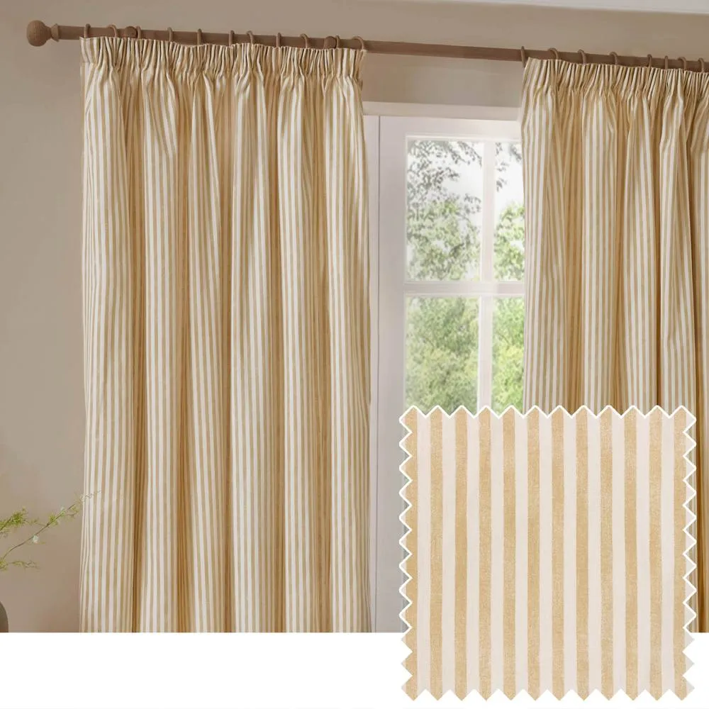 Yard Hebden 100% Cotton Blackout Pencil Pleat Curtain Pair in Light Sand