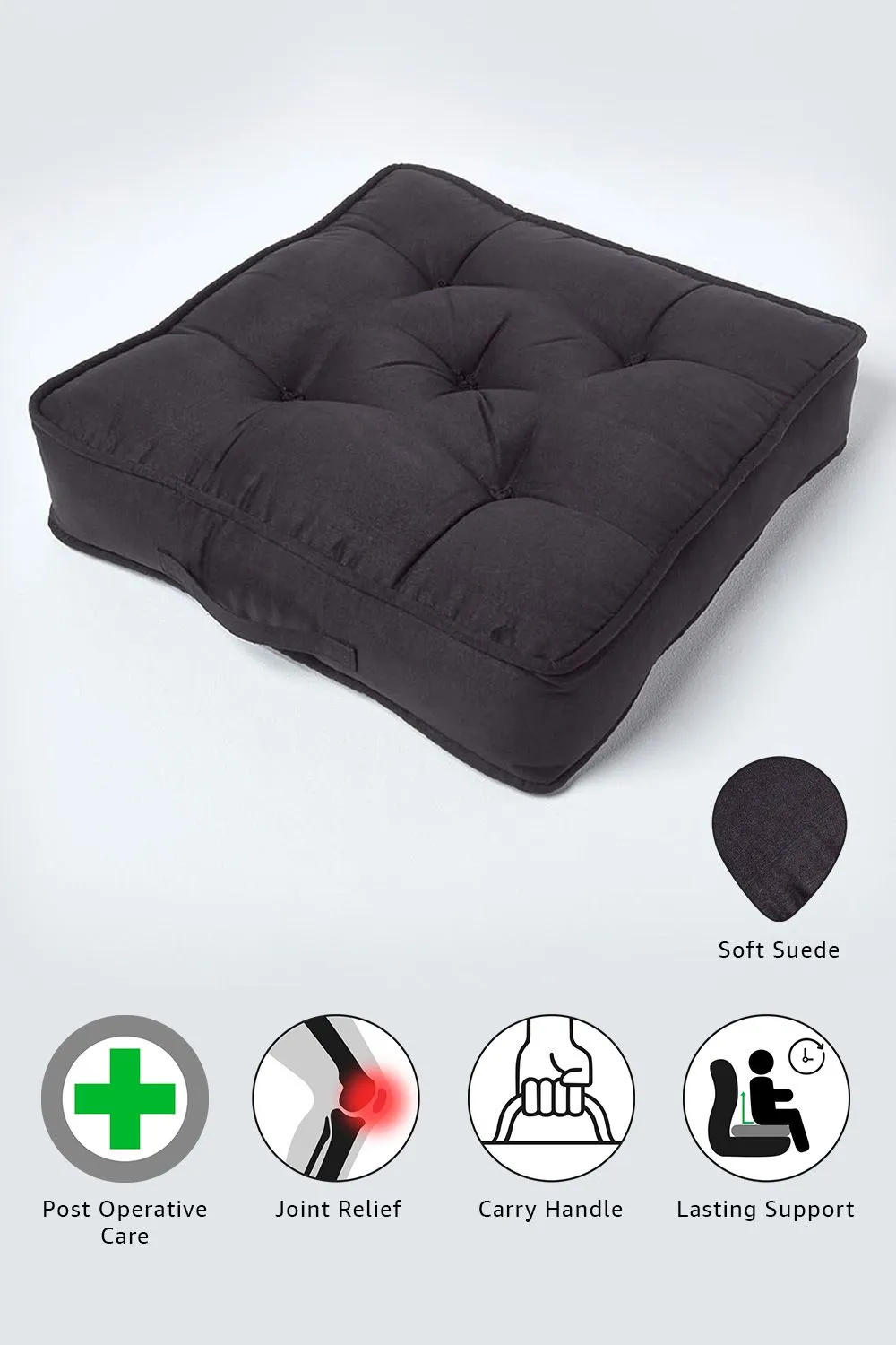 Homescapes Faux Suede Armchair Booster Cushion in Black 5