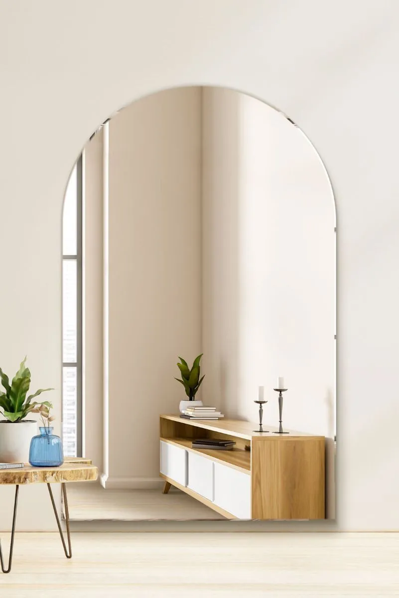 MirrorOutlet Frameless Arched Leaner / Wall Mirror 74" X 47" (190CM X 120CM) in Silver