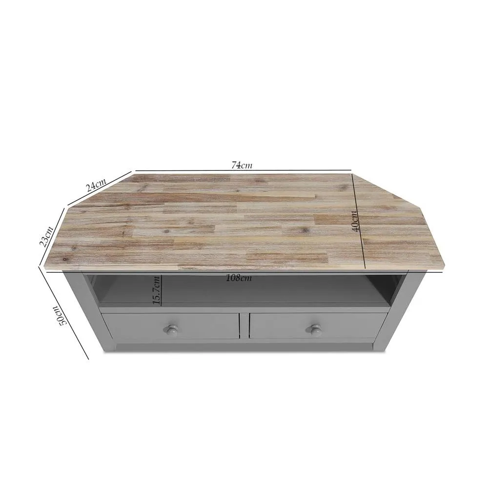 Statement Furniture Florence Corner TV Unit With 2 Drawers & Shelf in Light Grey 3