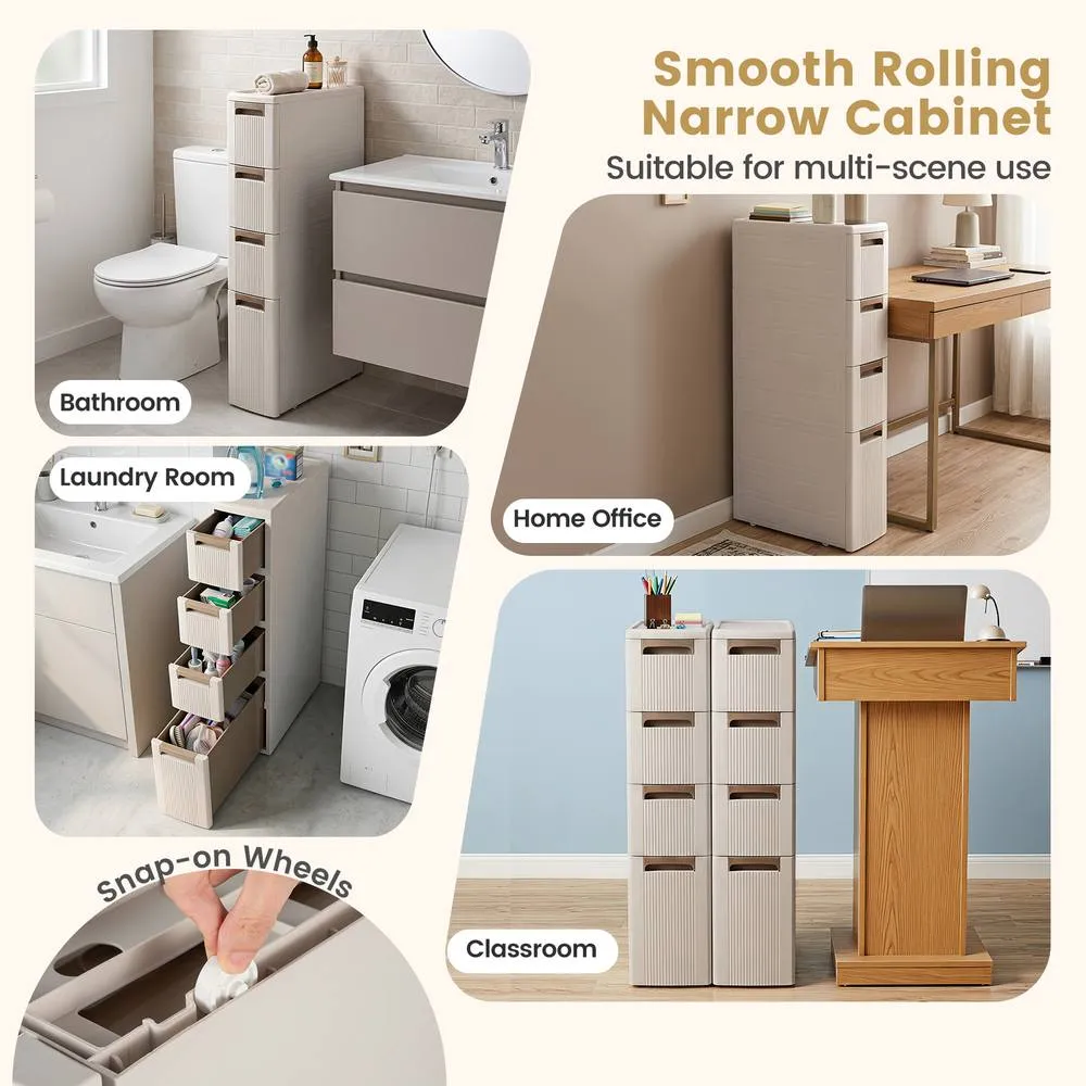 Costway Slim Rolling Cart with Removable Dividers Plastic Organizer in Cream 6