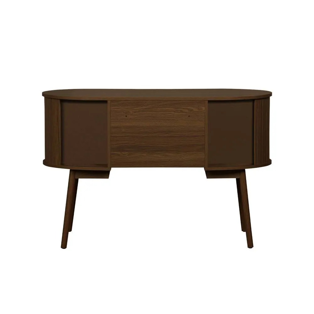 sweeek 120cm grooved wooden-effect oval desk with two storage spaces in Dark Brown 3