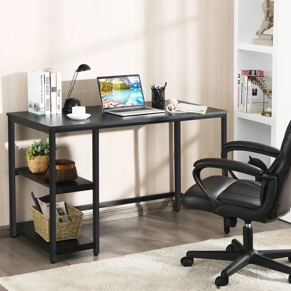 Costway 120x60cm Computer Desk Industrial Writing Table w/Storage Shelves in Black 5