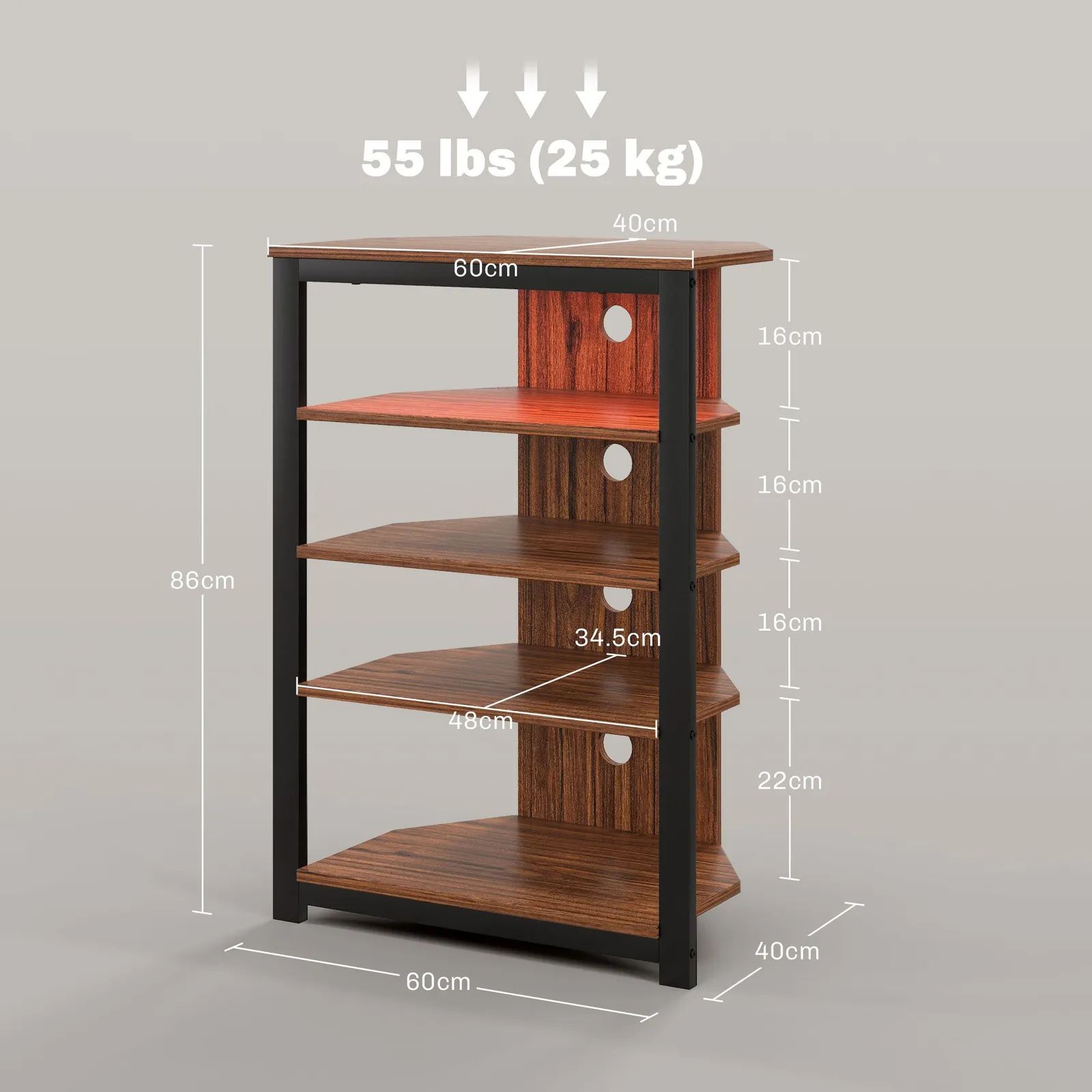 HOMCOM 4-Tier Corner TV Stand with Storage, LED Lights for TVs up to 29" in Brown 3