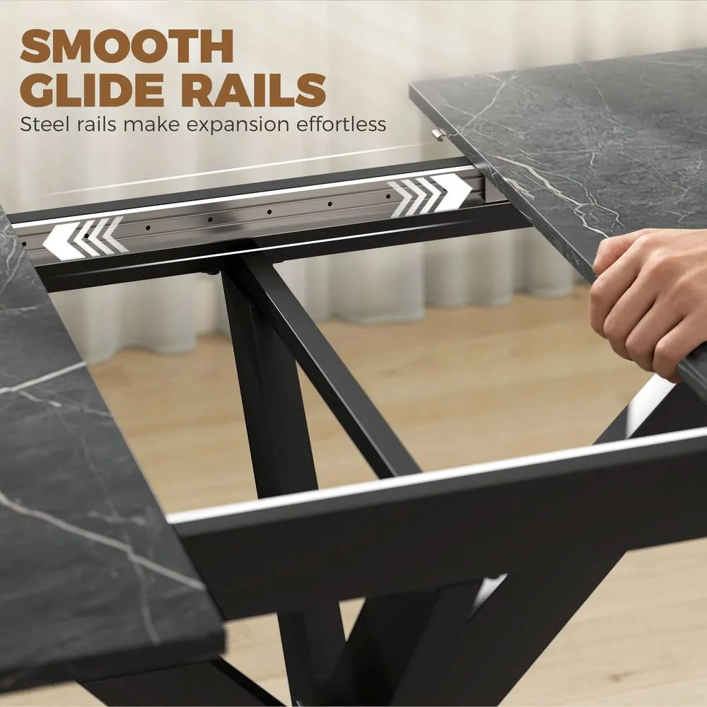 HOMCOM Extendable Dining Table for 4-8 People, Marble Effect in Black 6