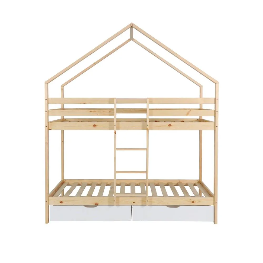 sweeek Children's bunk bed cabin 90 x 190 cm natural pine with storage in White 5