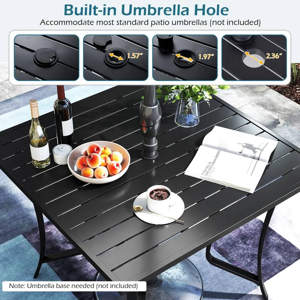 Costway 91CM Square Patio Table for 4 Outdoor Metal Dining Table in Black 3