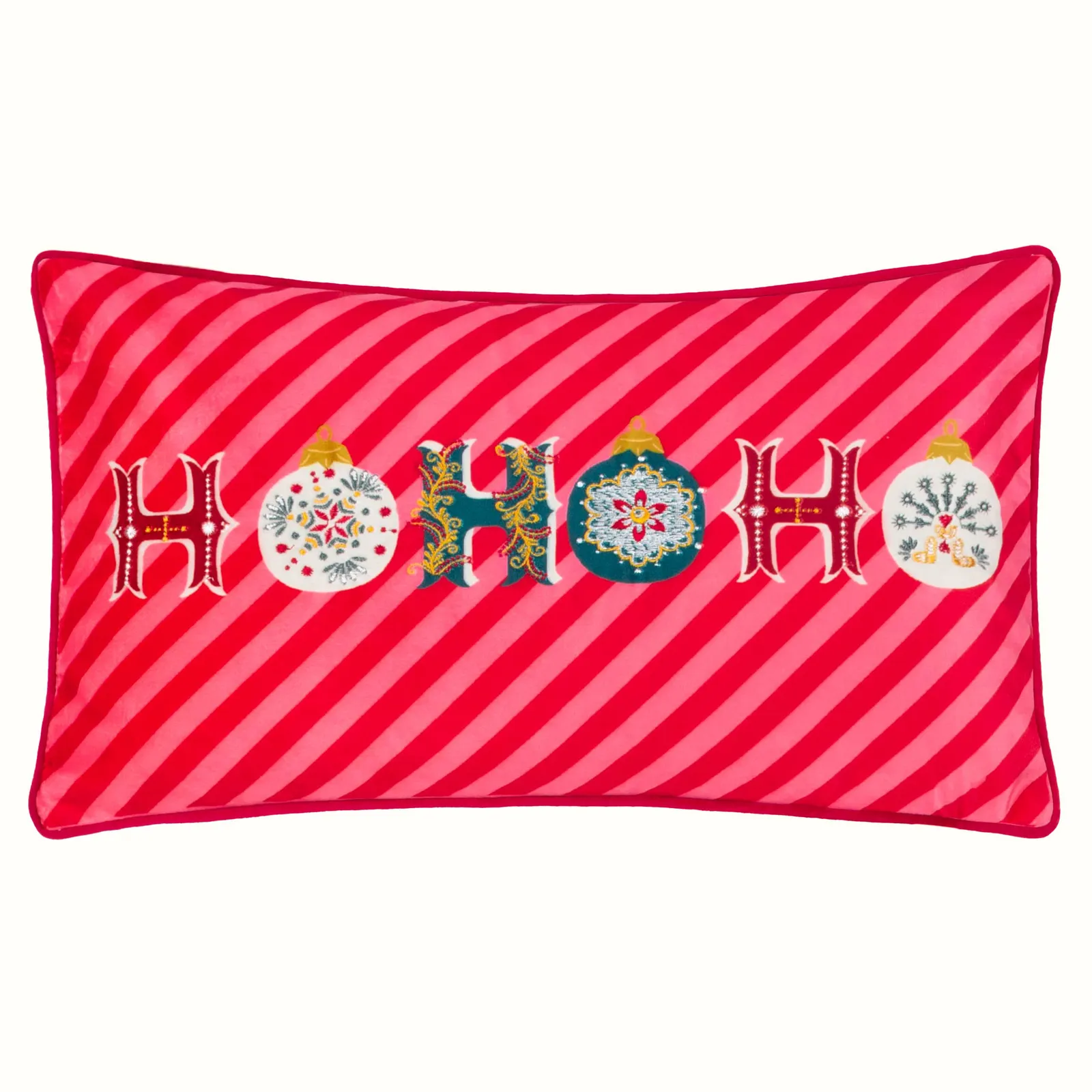 Evans Lichfield Ho Ho Ho Festive Embroidered Piped Polyester Filled Cushion in Red