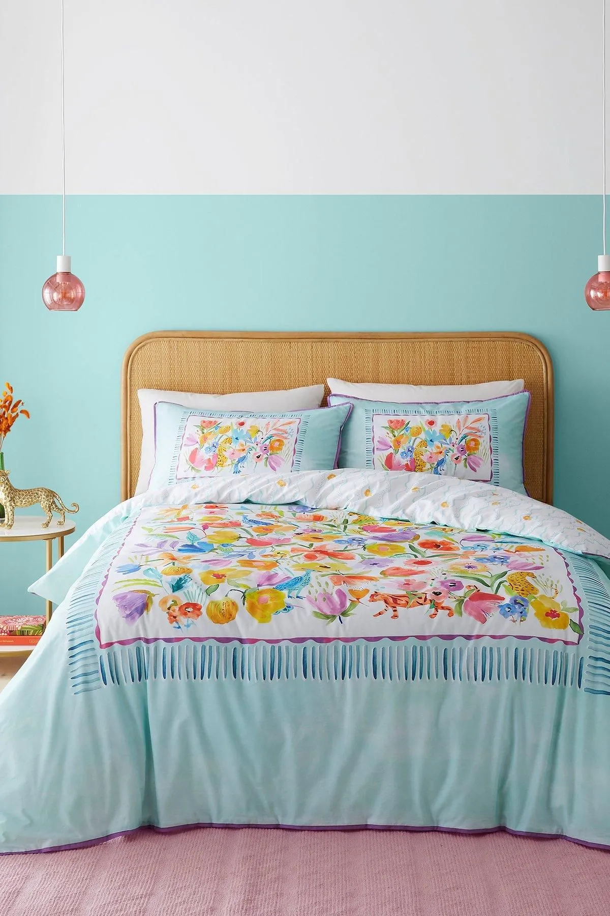 Appletree 'Festival' 100% Cotton Duvet Cover Set in Duck Egg Blue