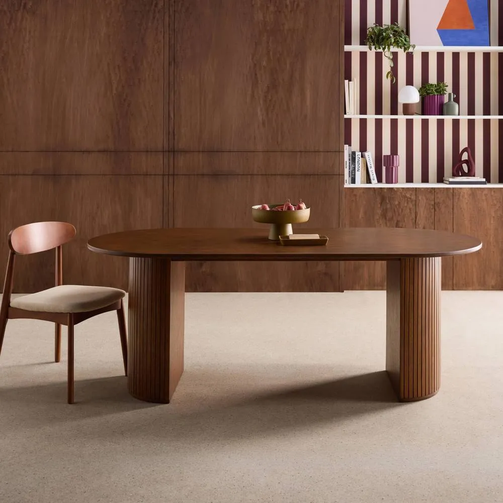 sweeek Oval dining table 200cm in rubberwood & oak veneer, seats 6-8 in Dark Brown 3