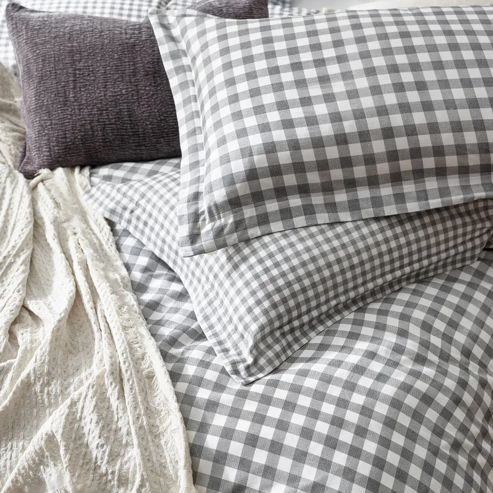 Yard Barton Gingham Check Reversible Duvet Cover Set in Grey 3