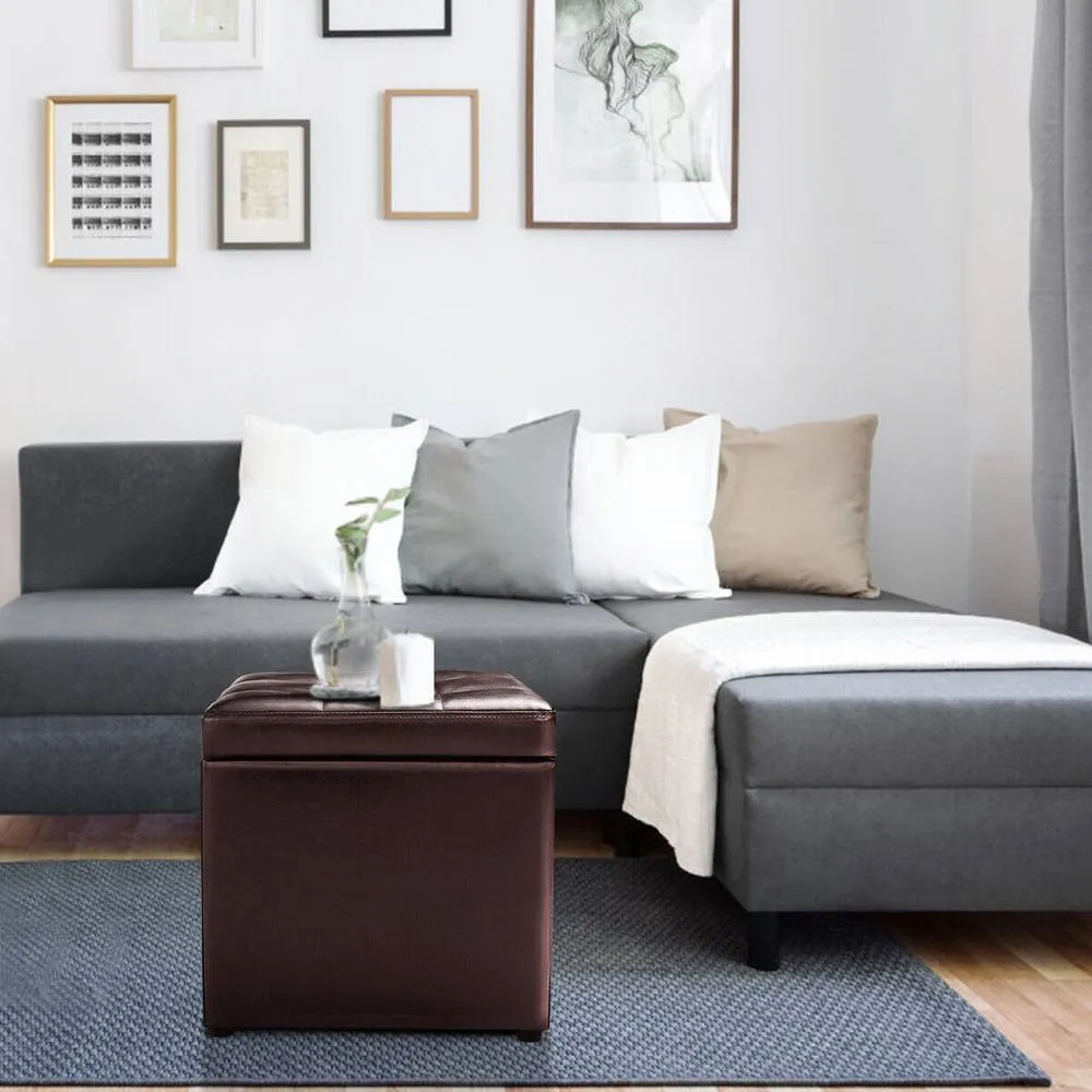 Costway Faux Leather Ottoman Storage Toy Box Padded Foot Stool in Brown 4