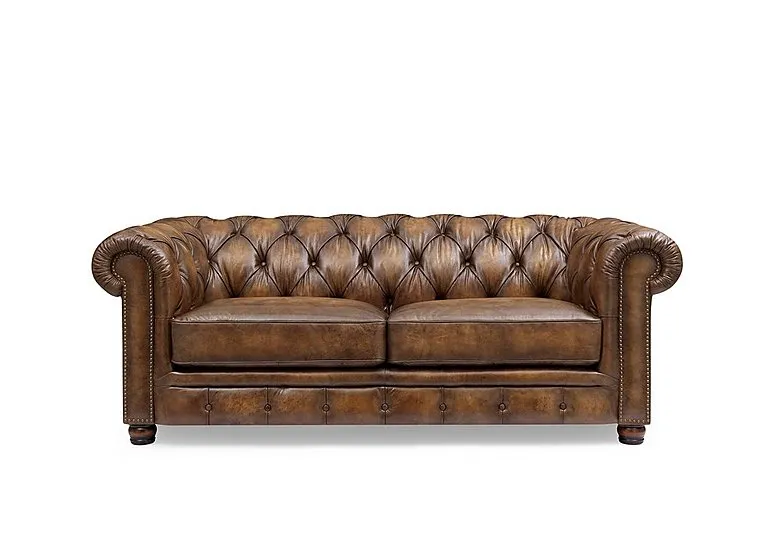 Shackleton 3 Seater Leather Chesterfield Sofa - Saddle
