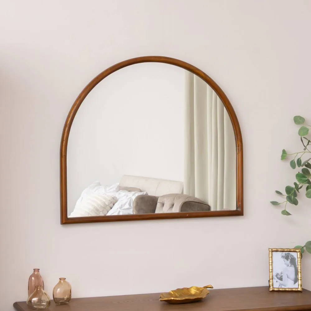 Melody Maison Dark Wood Framed Arched Wall & Mantel Mirror - 90cm X 75cm - Ashwell Range in Brown