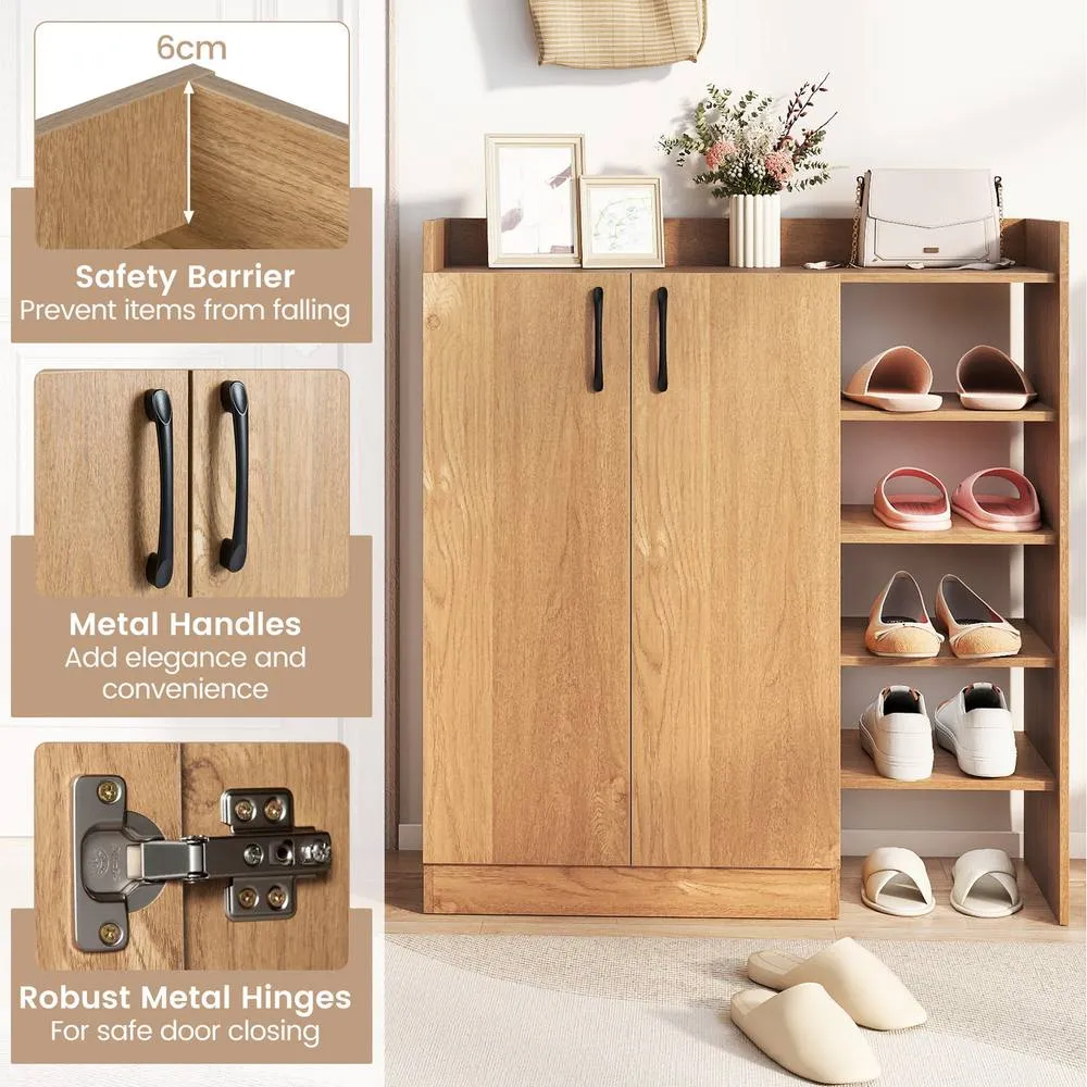 Costway Shoe Cabinet Shoe Storage Organizer w/ 4 Open Shelves-Natural in Natural 3