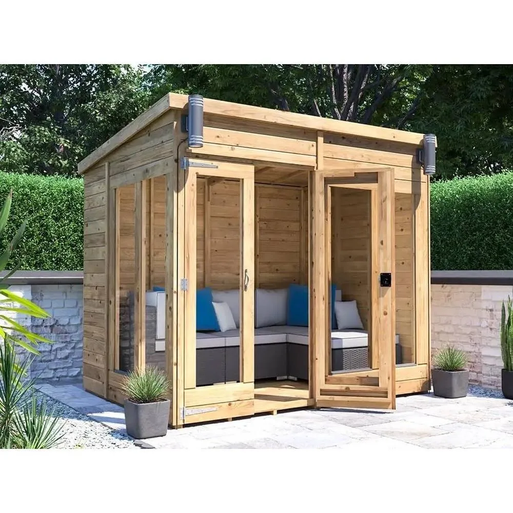 Dunster House Summerhouse 2.4m x 1.8m (8' x 6') Pent Roof, RagePanda Modular in Brown 2
