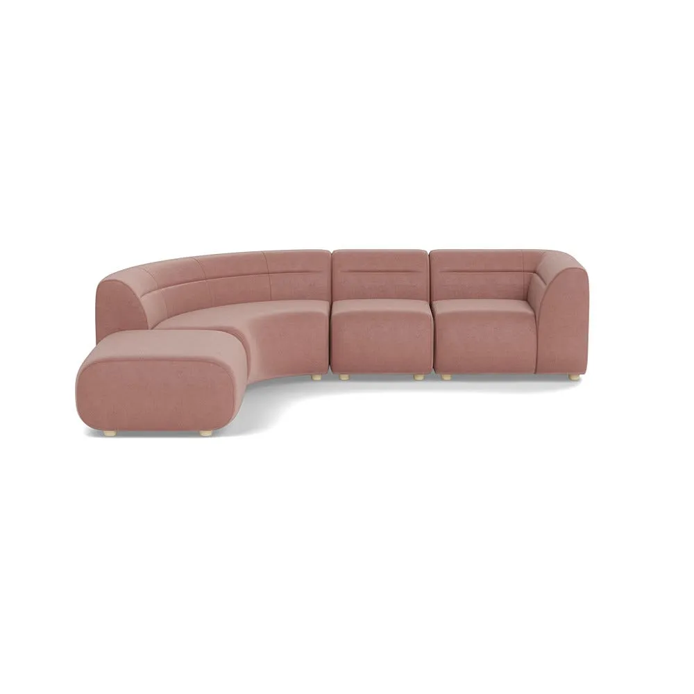 Heal's Lilli Left Hand Facing Curved Corner Sofa Smart Luxe Velvet Dusky Pink Natural Beech Feet