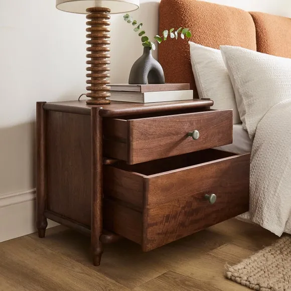 Elma 2 Drawer Bedside Table, Mango Wood 2