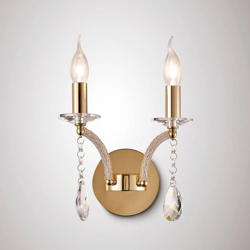 Netlighting Fiore Wall Lamp Switched 2 Candle Light French Gold Crystal 2