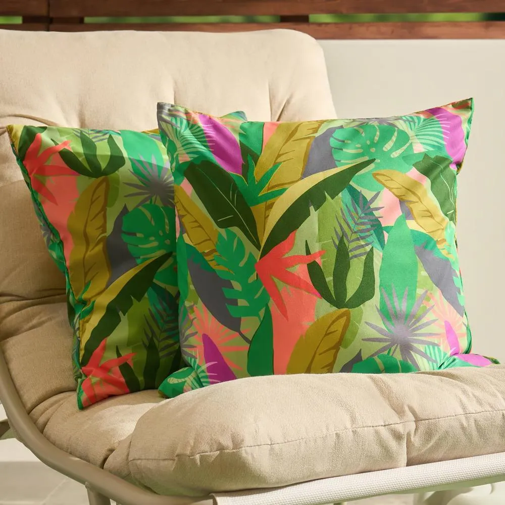 OHS 2 x Palms Print Garden Cushion Covers Outdoor Water Resistant