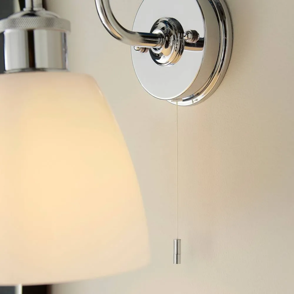 Netlighting Piper Bathroom Wall Lamp Chrome Plate Gloss Opal Glass 1x E27 in Silver 6