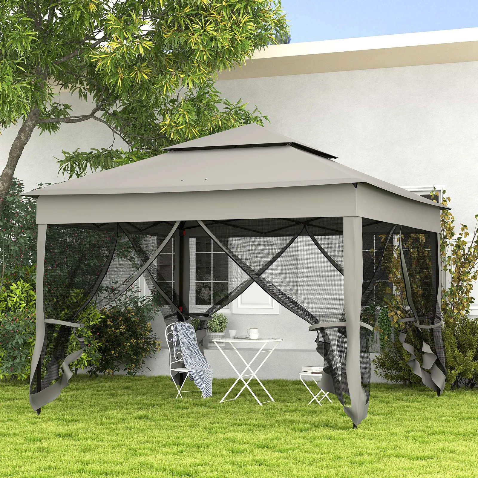 OUTSUNNY Garden Folding Tent Heavy Duty Pop Up Gazebo for Party in Dark Grey