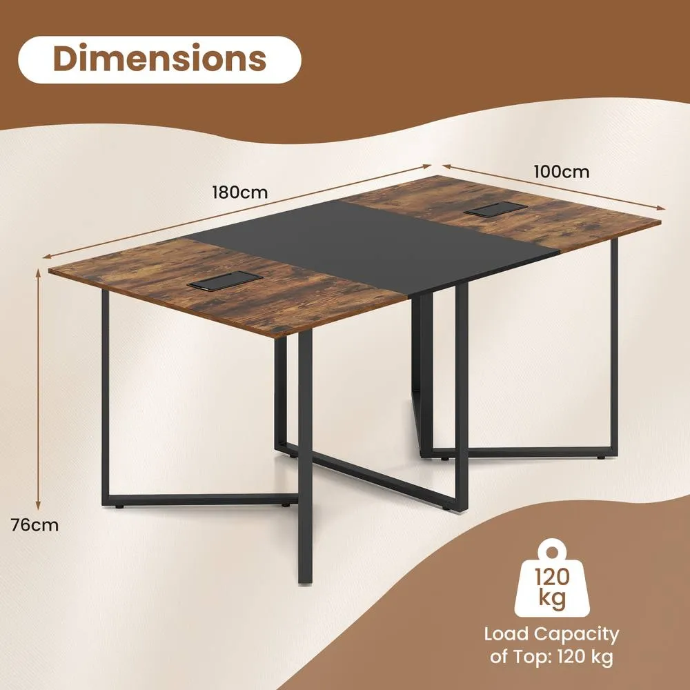 Costway 180 CM Conference Table Large Meeting Table for 6-8 People Black in Brown 2