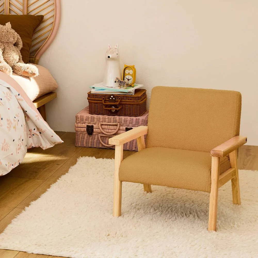 sweeek Children's scandi-style armchair in boucle fabric, rubberwood in Mustard 4