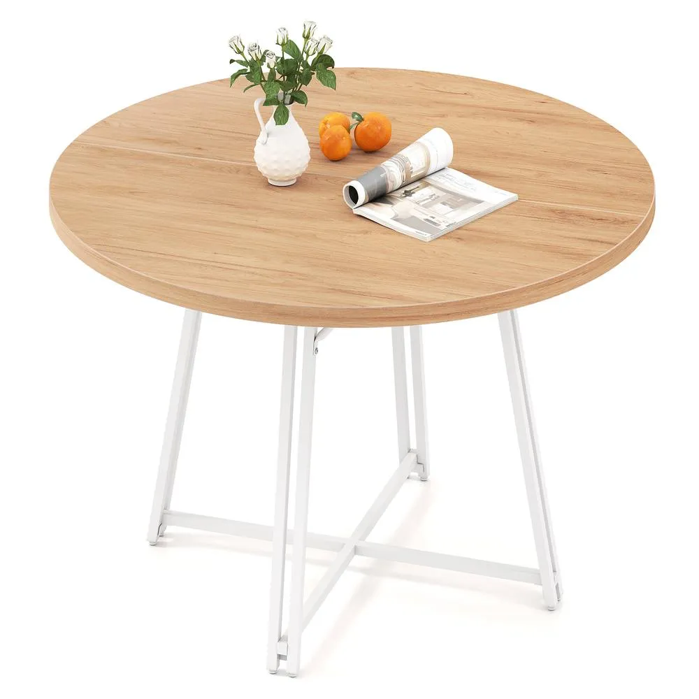 Costway 118CM Dining Table Round Kitchen Table Modern Diner Table in Natural