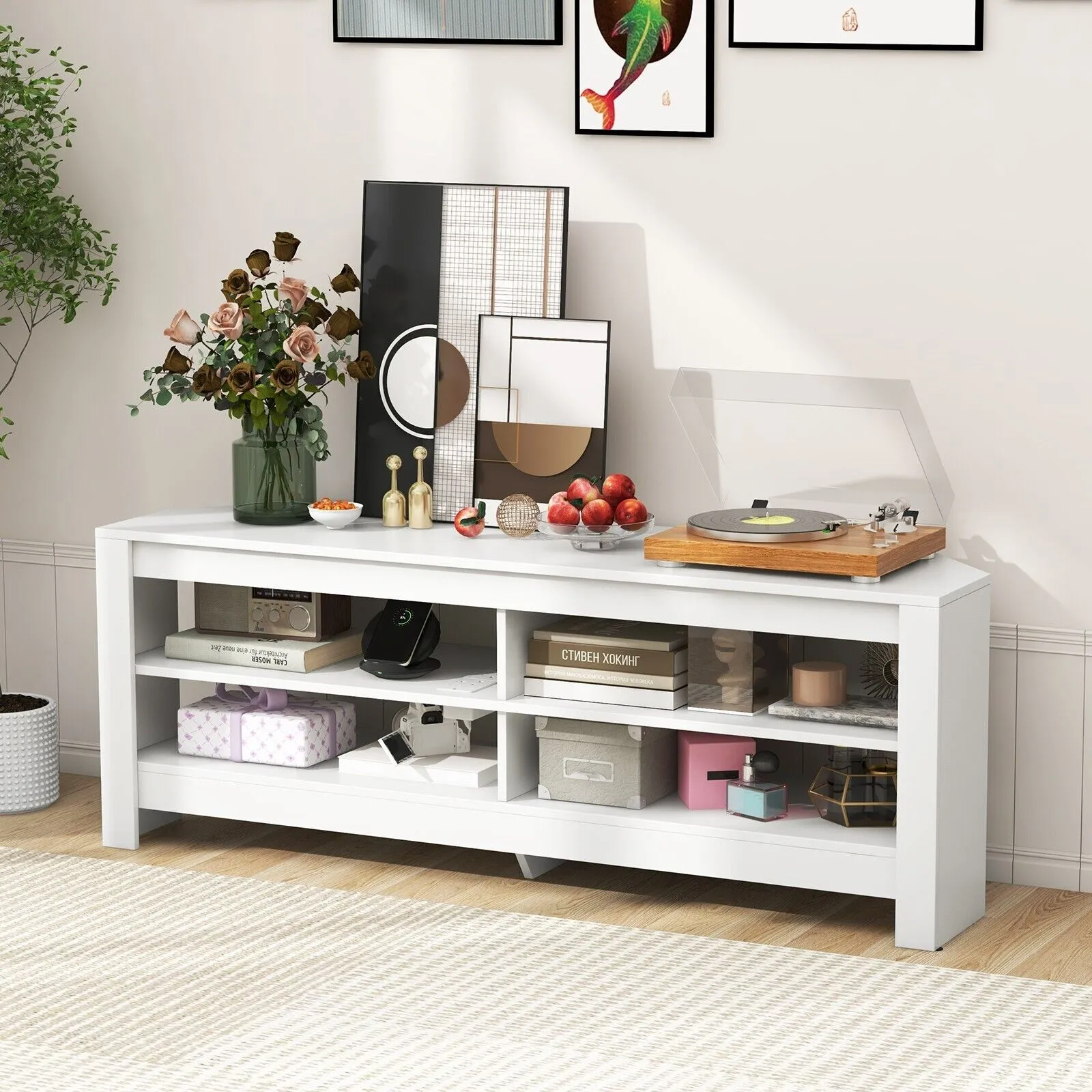 Costway Corner TV Stand with Power Outlet 3-Tier Entertainment Center for 60" TV in White 3