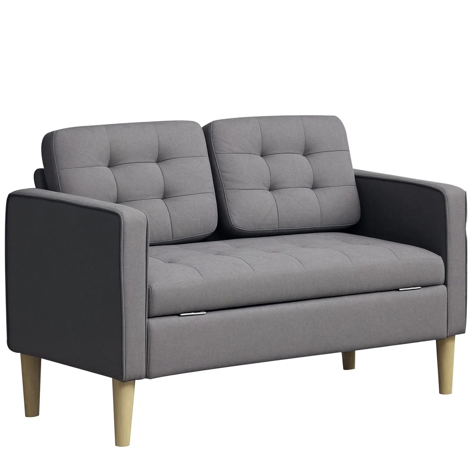HOMCOM Compact Loveseat Sofa 2 Seater Sofa with Storage & Wood Legs in Grey 2