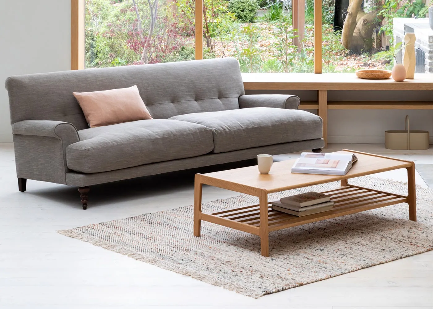 Scp Oscar 2 Seater Formal Sofa Broad Weave Lagoon Walnut Feet 2
