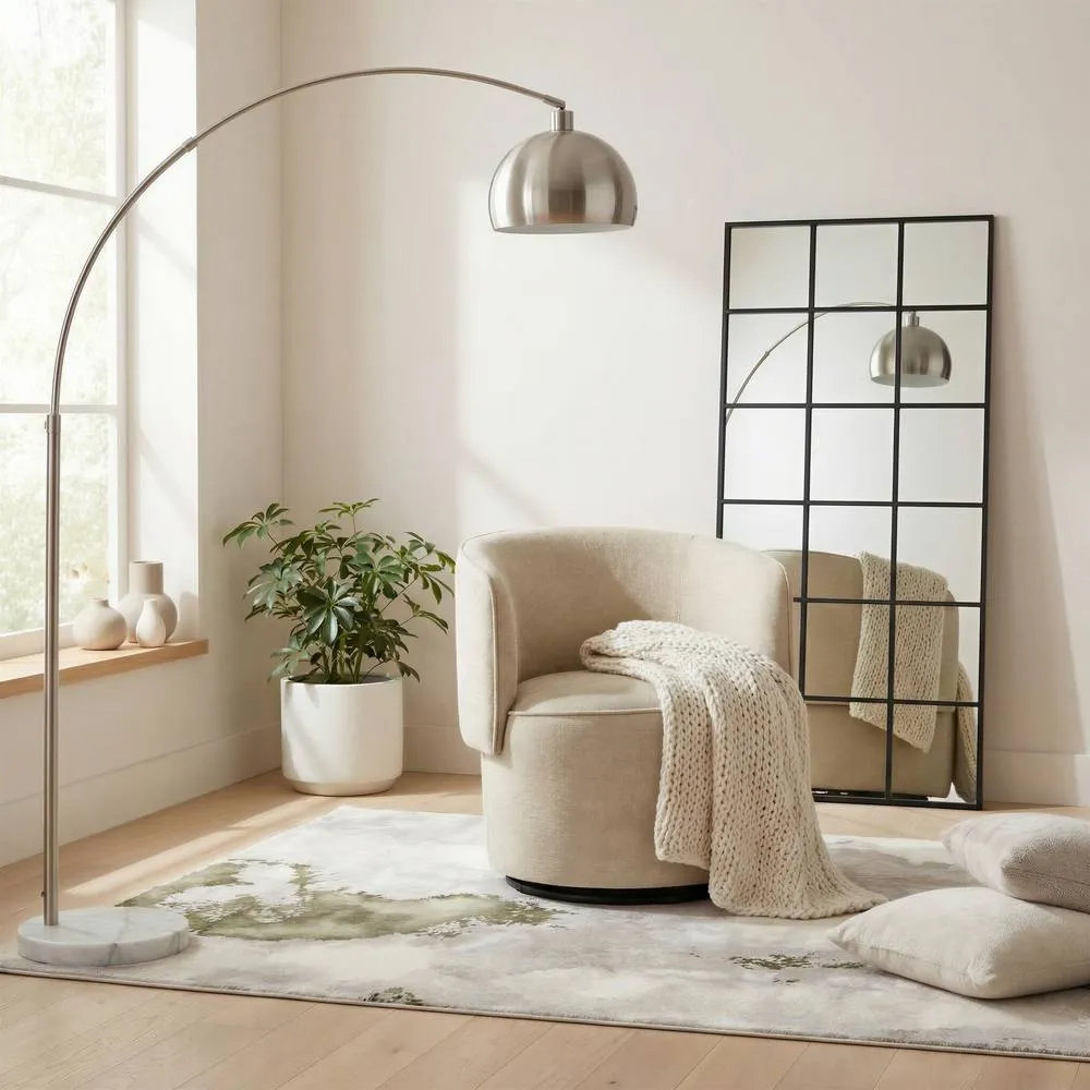 FurnitureboxUK Liode Fabric Round Swivel Accent Chair in Cream