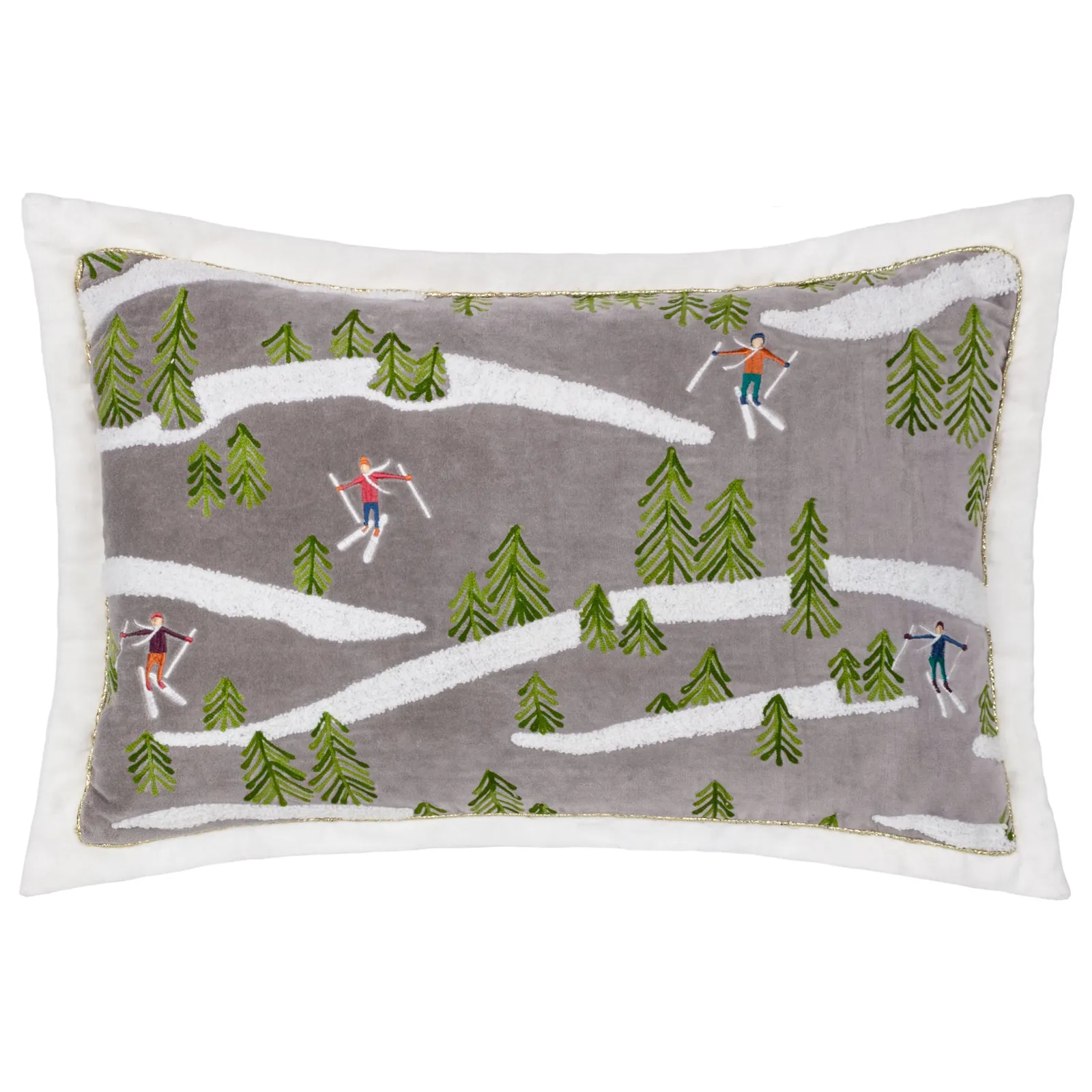 Paoletti Winter Alpine Embroidered 100% Cotton Cushion in Taupe 2
