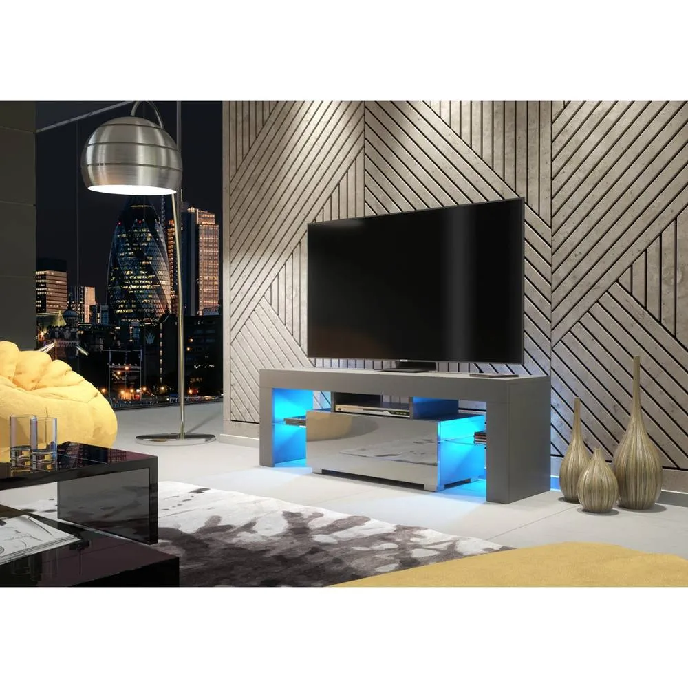Creative Furniture Floe TV Unit 130cm - Dark Grey with Gloss Doors & LED Lights 2