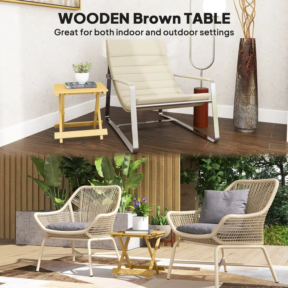 OUTSUNNY Wooden Folding Garden Table, Folding Side Table, Nature Wood Finish in Natural 4