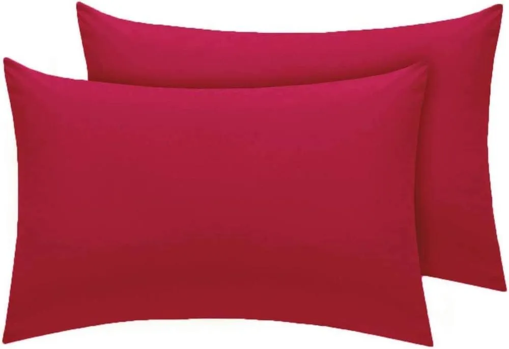 Homes-Linen Luxury Percale Polycotton Housewife Pillowcases 50x75cm Pack of 2 in Red