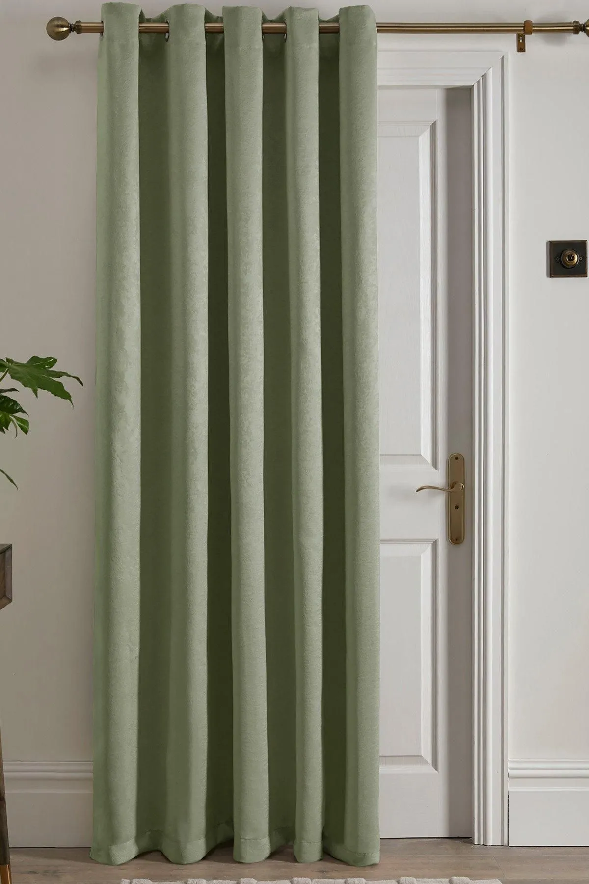 Fusion 'Strata' Dim out woven Eyelet Single Panel Door Curtain in Green 1
