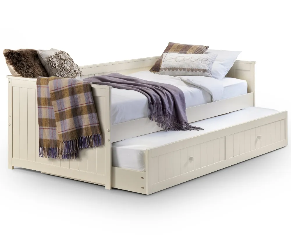 Jessica Stone White Wooden Guest Bed Frame and Trundle - 3ft Single