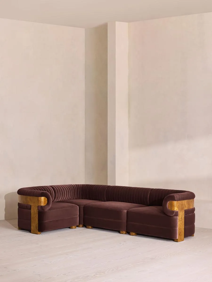 Caleb Modular Sofa, L-Shape Sofa, Velvet, Aubergine, Dark Burl