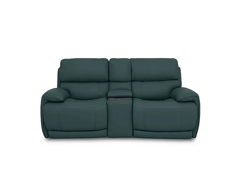 Rocco 2 Seater Leather Power Rocker Sofa with Cup Holders and Headrests - BV Lake Green