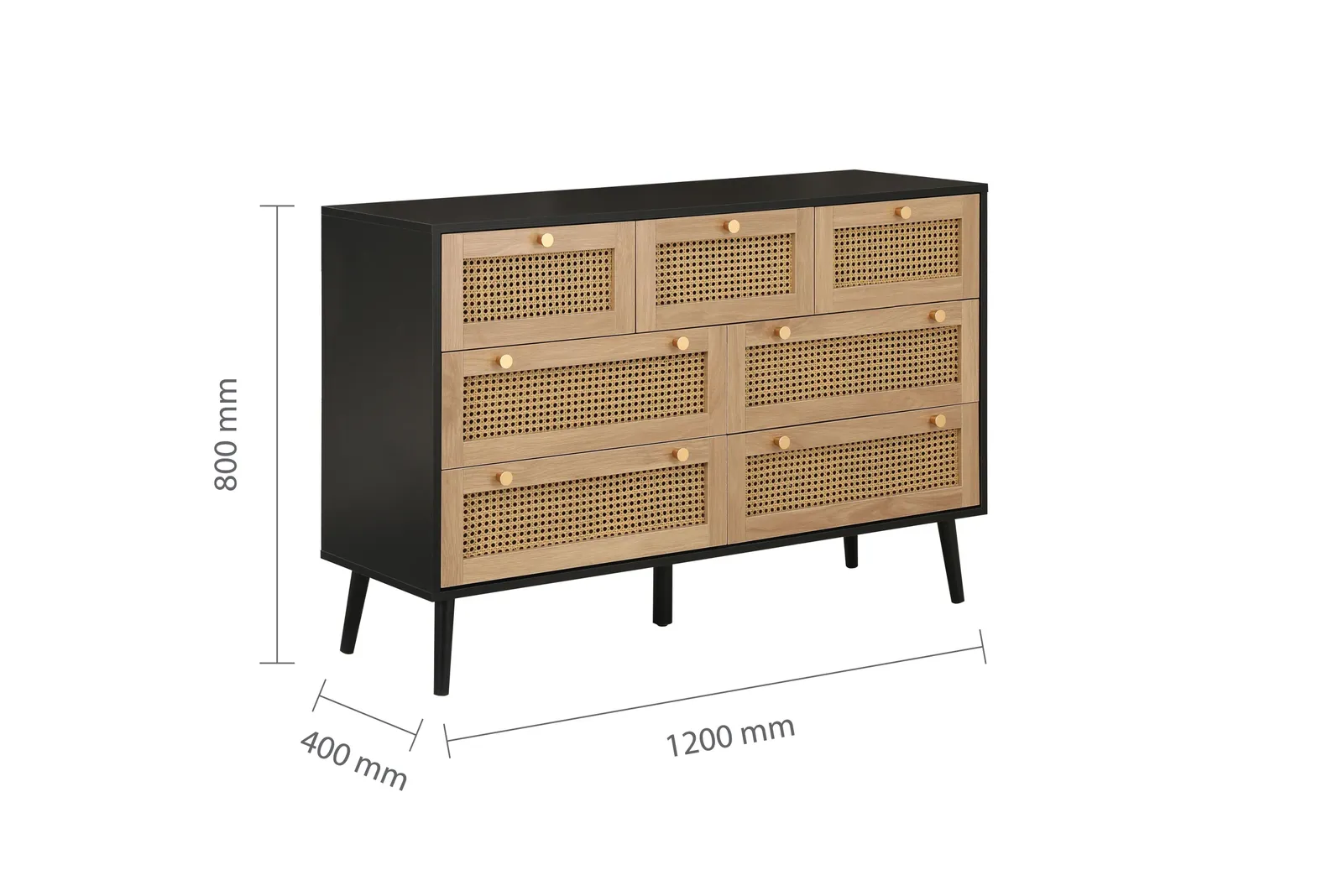 Birlea Croxley Chest of 7 Drawers Rattan Croxley Mid Century Modern in Black 6