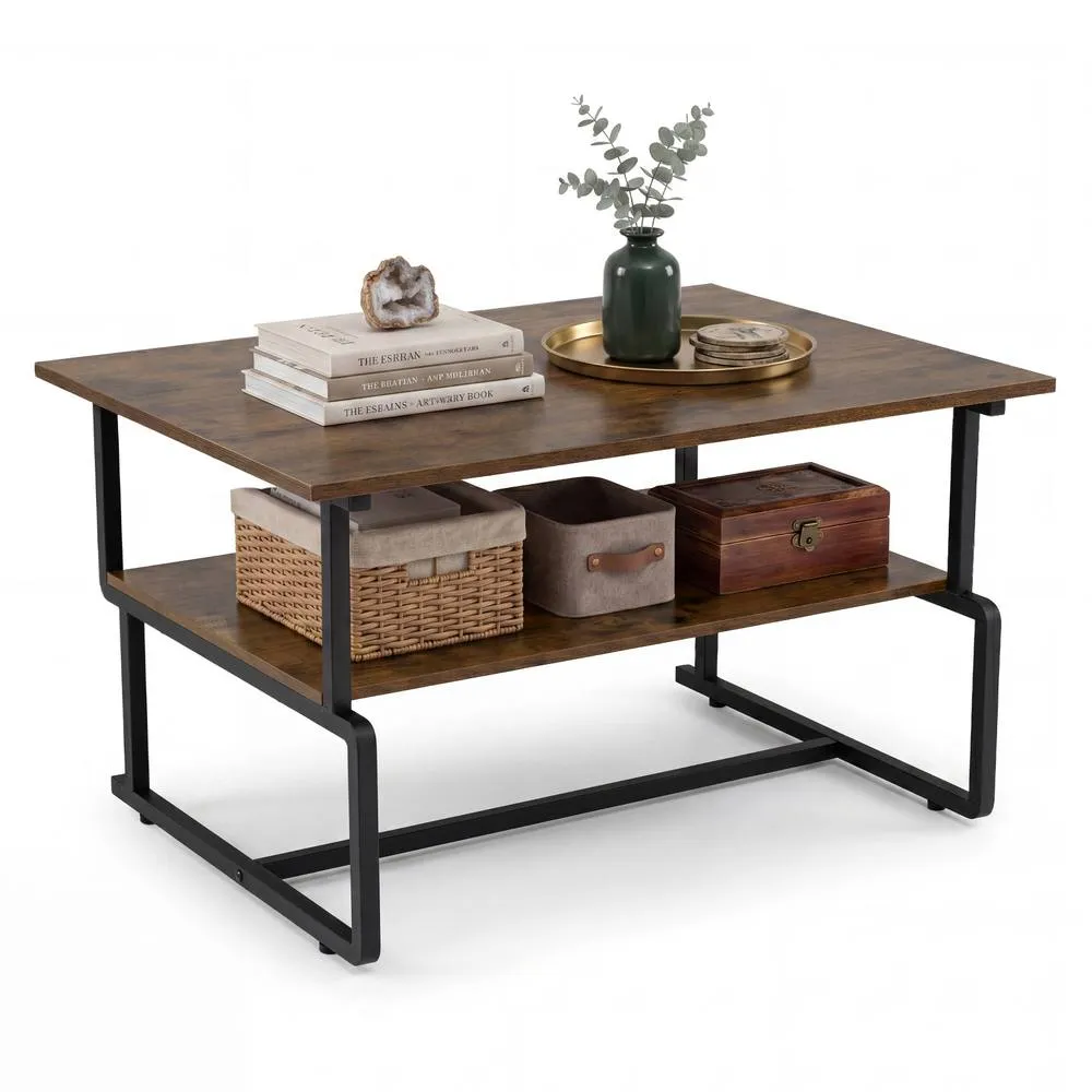 Costway 2-Tier Modern Rustic Accent Table in Brown