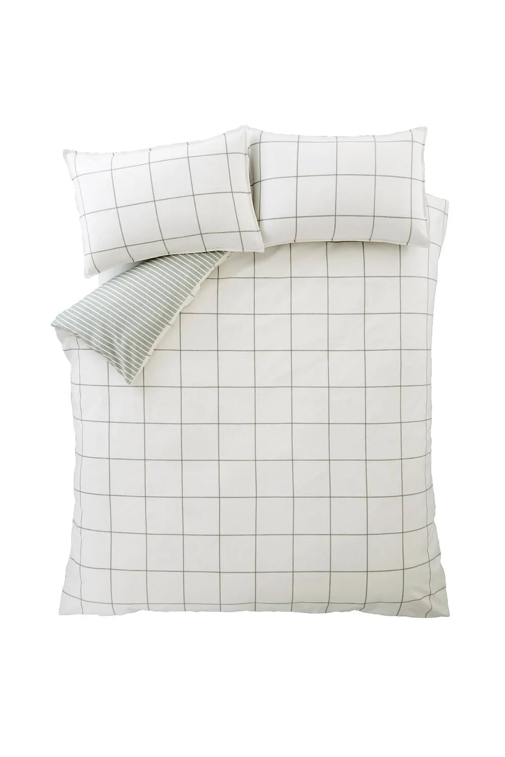Bianca Brushed Regal Check Cotton Reversible Duvet Cover Set in Green 6