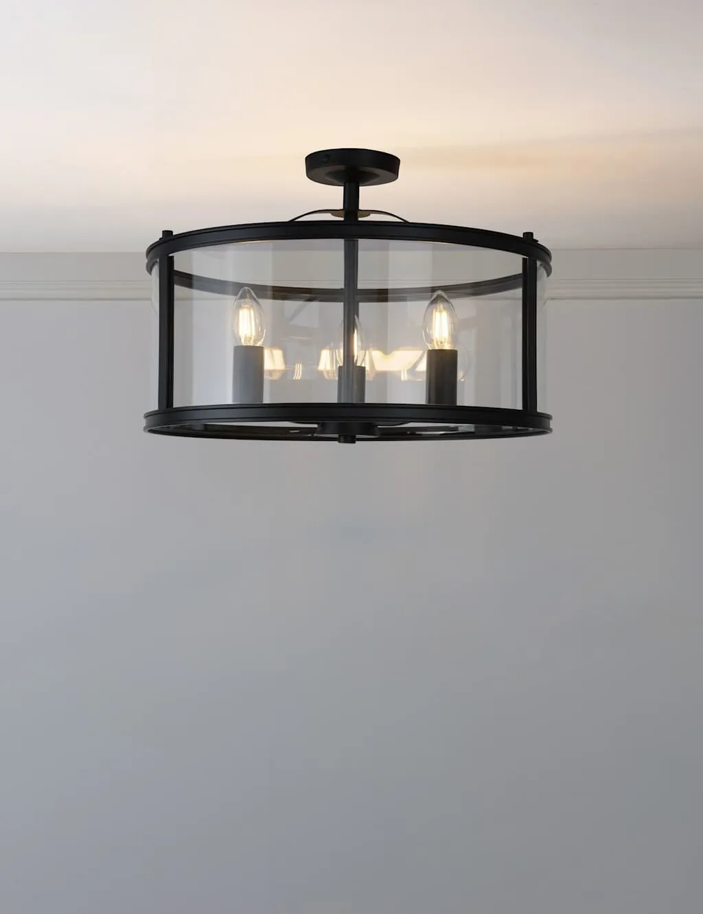 Laura Ashley Harrington 3 Light Semi Flush Ceiling Light Black