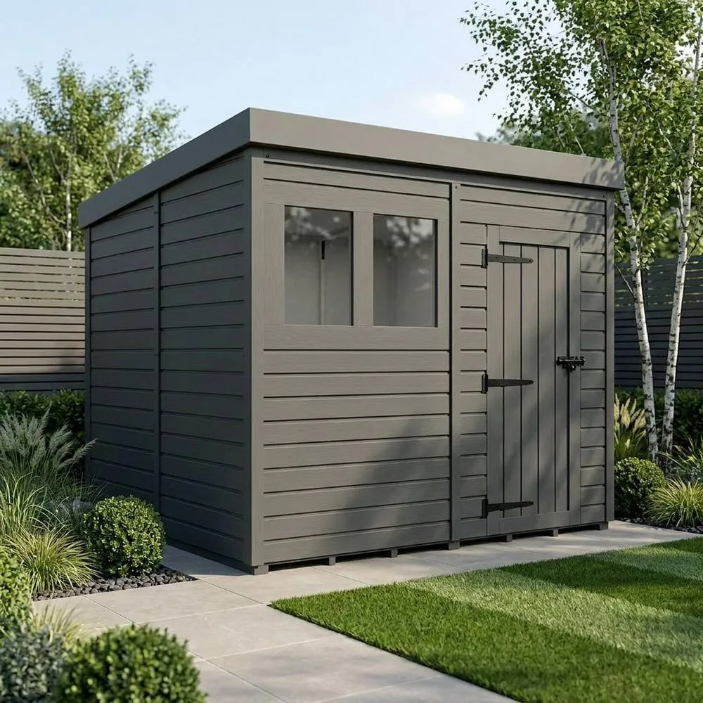 Buttercup Farm 8ft x 9ft Composite Pent Garden Shed Single Door With Windows - Grey 2