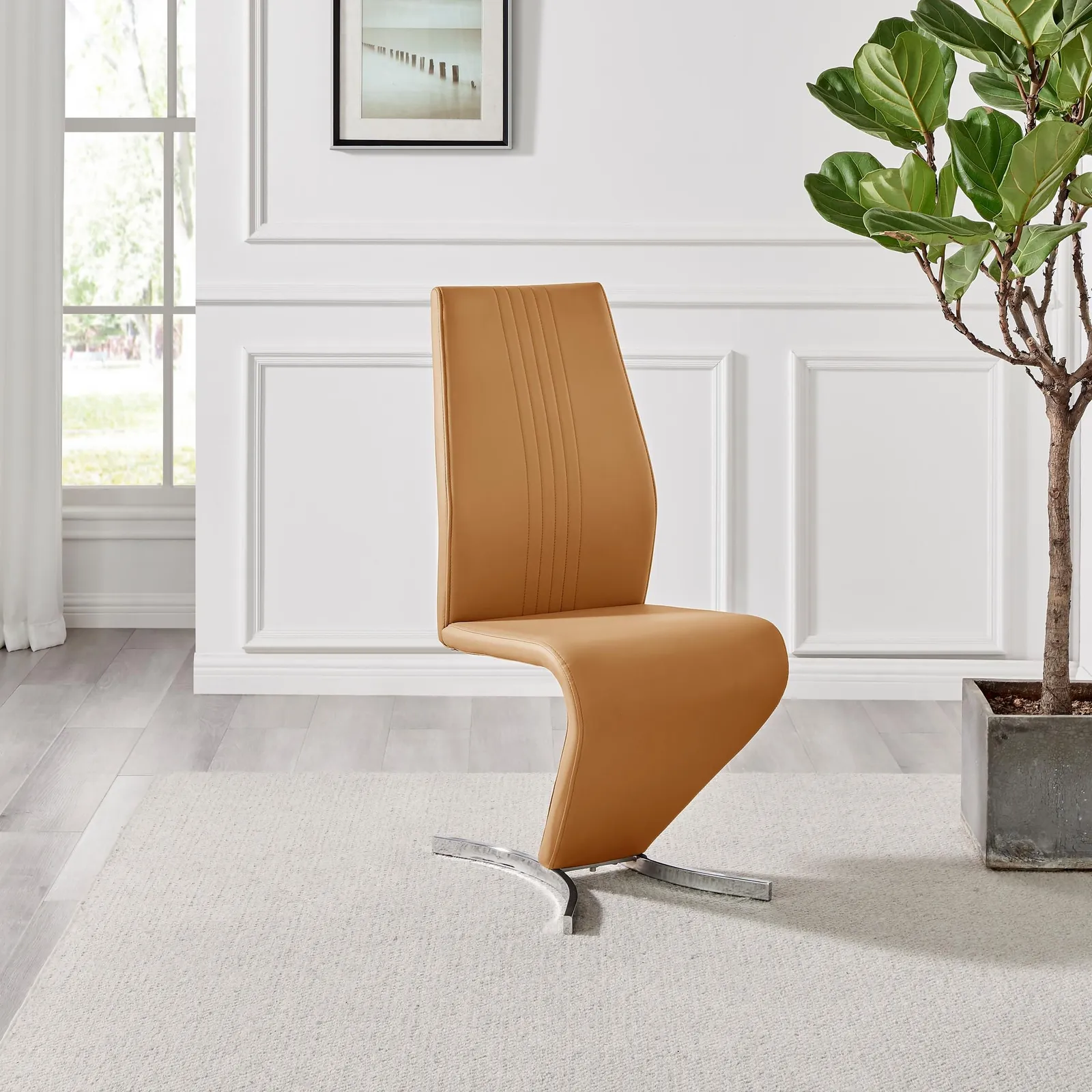 FurnitureboxUK Set of 2 Willow Contemporary Z Shaped Faux Leather Dining Chairs With Silver Chrome Metal Legs in Mustard 5